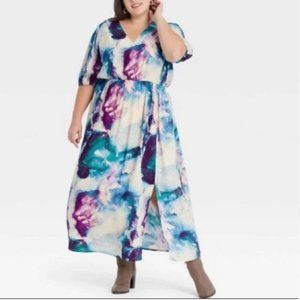 AVA & VIV - Watercolor Splash Maxi Dress - Size 1X